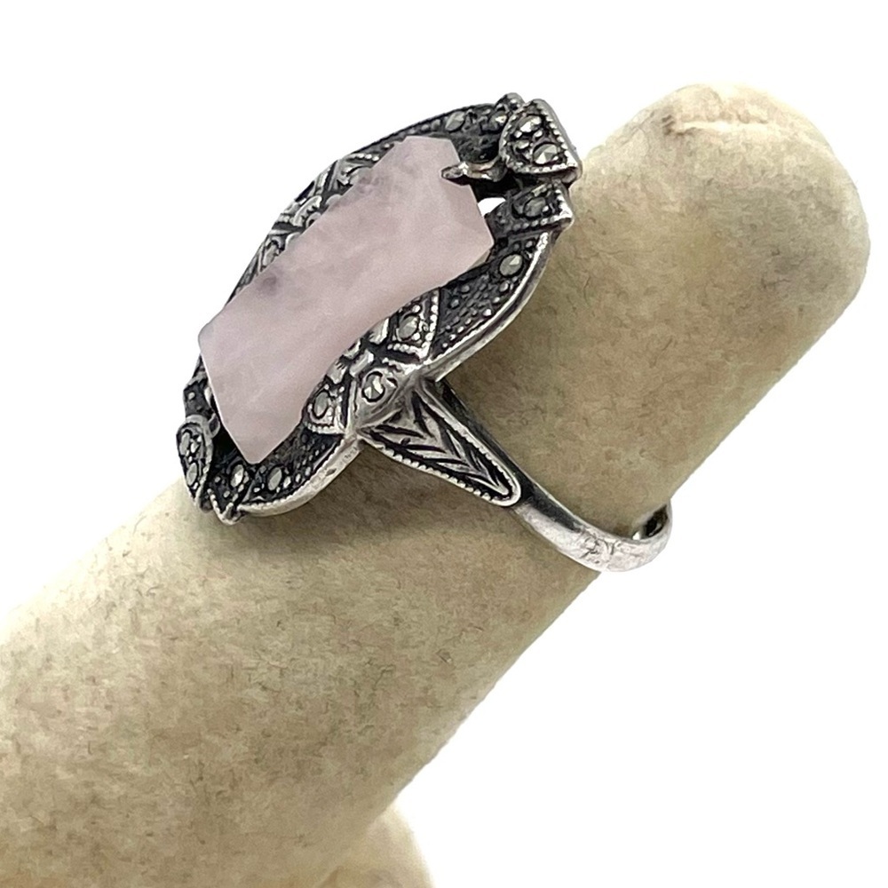 Rose Quartz 925 Sterling Silver Square Stone Ring - Picture 3 of 6